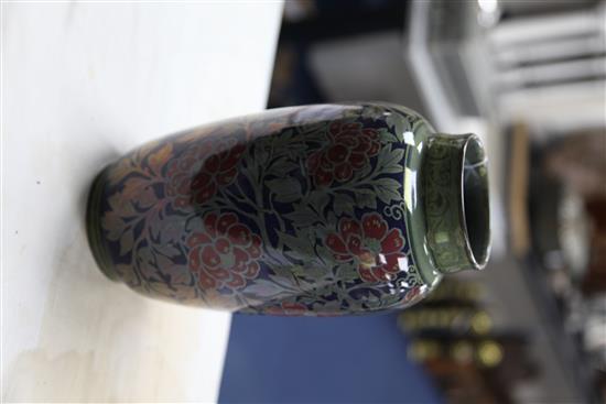 A large Pilkingtons Royal Lancastrian lustre peacock vase, by William S. Mycock, c.1923, 29cm